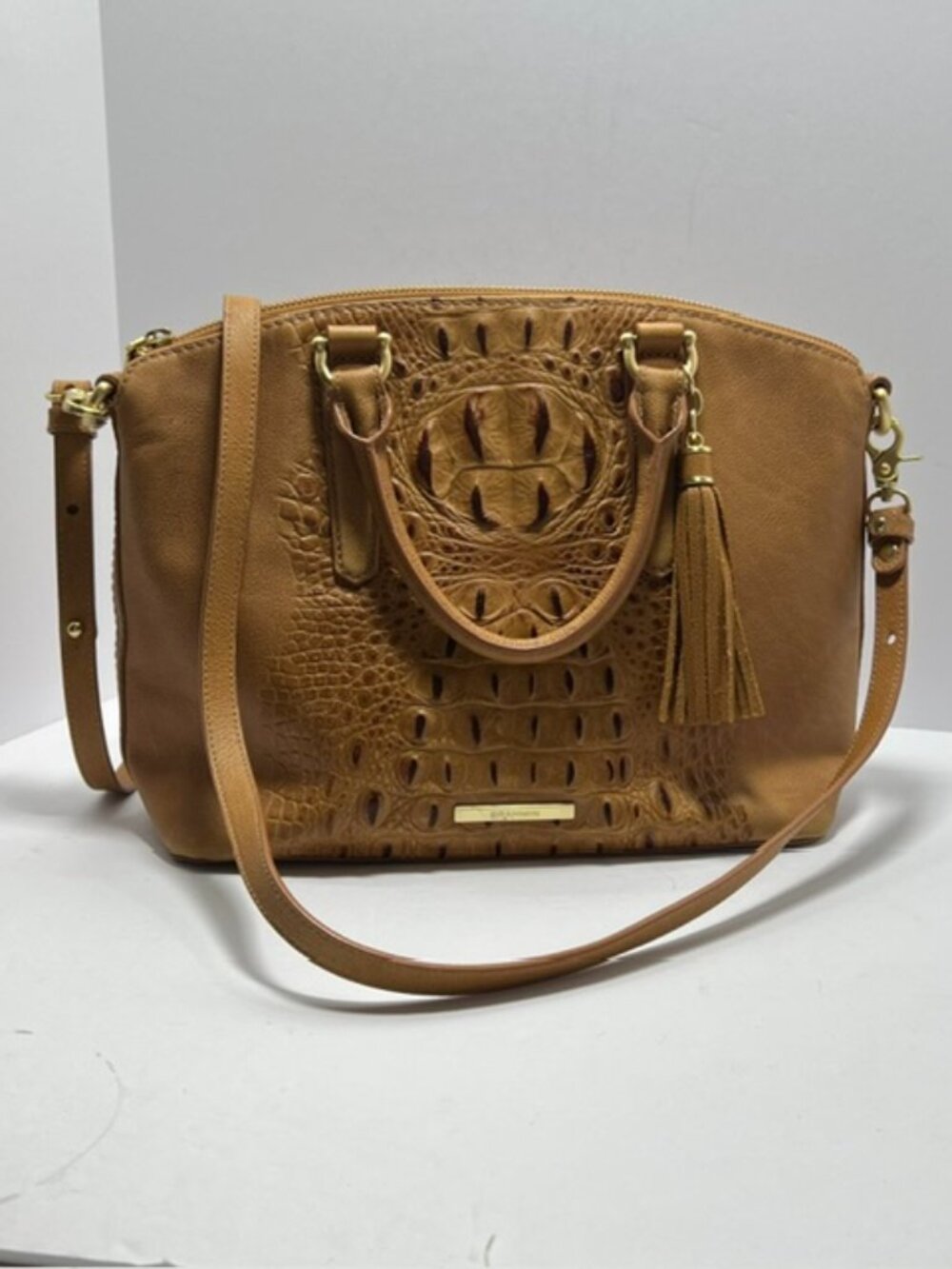 BRAHMIN Duxbury Dome Satchel in Honey Melbourne Croc Embossed Leather
